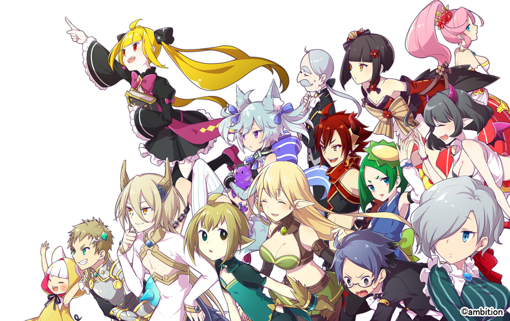 &gt;:o 6+boys 6+girls :d :o ahoge aki_no_jikan armor arms_up bangs black_dress black_hair blonde_hair blue_eyes blue_hair blunt_bangs book bow breasts brown_eyes chains cleavage closed_eyes detached_sleeves diamond_hair_ornament dress everyone facial_hair flat_chest glasses green_eyes green_hair grey_hair hair_bow hair_ornament hair_over_one_eye hand_on_hip hand_up high_ponytail holding holding_stuffed_animal hood long_hair looking_at_another looking_at_viewr looking_to_the_side maru-kichi medium_breasts multiple_boys multiple_girls mustache official_art old_man open_mouth pink_hair pointing pointy_ears ponytail red_dress red_eyes redhead short_hair sidelocks silver_hair smile standing stuffed_animal stuffed_toy tagme thigh-highs twintails very_long_hair violet_eyes watermark white_hair white_legwear wings