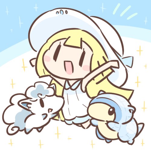 1girl alolan_form alolan_sandshrew alolan_vulpix cafe_(chuu_no_ouchi) chibi dress gen_1_pokemon hat lillie_(pokemon) lowres open_mouth pokemon pokemon_(anime) pokemon_(creature) pokemon_sm_(anime) sleeveless sleeveless_dress sun_hat white_dress white_hat