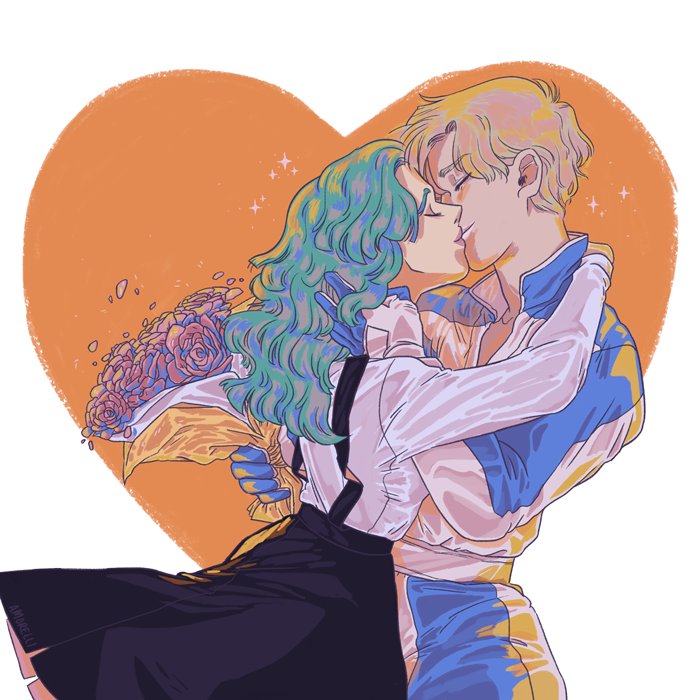 2girls bishoujo_senshi_sailor_moon closed_eyes couple kaiou_michiru kiss multiple_girls ten'ou_haruka yuri