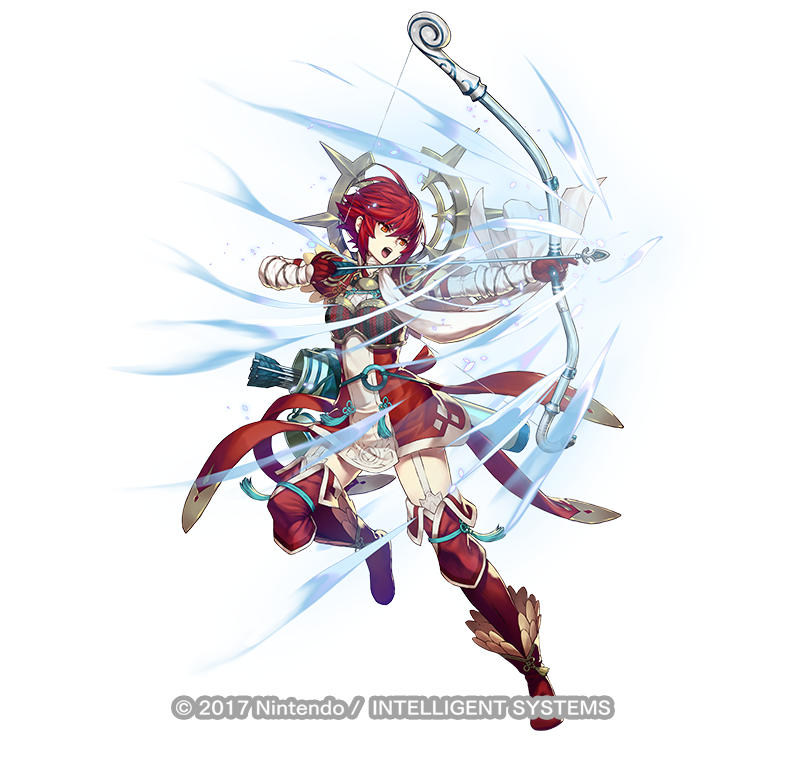 1girl alternate_costume arrow bow_(weapon) copyright cozy fire_emblem fire_emblem_heroes fire_emblem_if full_body garter_straps gloves hinoka_(fire_emblem_if) official_art quiver red_eyes red_gloves red_legwear redhead scarf short_hair simple_background solo thigh-highs weapon white_background
