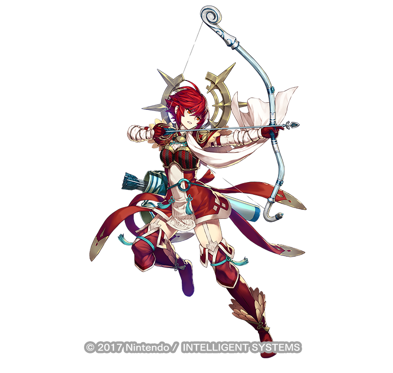 1girl alternate_costume arrow bow_(weapon) copyright cozy fire_emblem fire_emblem_heroes fire_emblem_if full_body garter_straps gloves hinoka_(fire_emblem_if) official_art quiver red_eyes red_gloves red_legwear redhead scarf short_hair simple_background solo thigh-highs weapon white_background