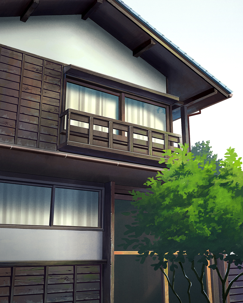 balcony commentary_request curtains day house naohiro no_humans original outdoors scenery sky tree wall