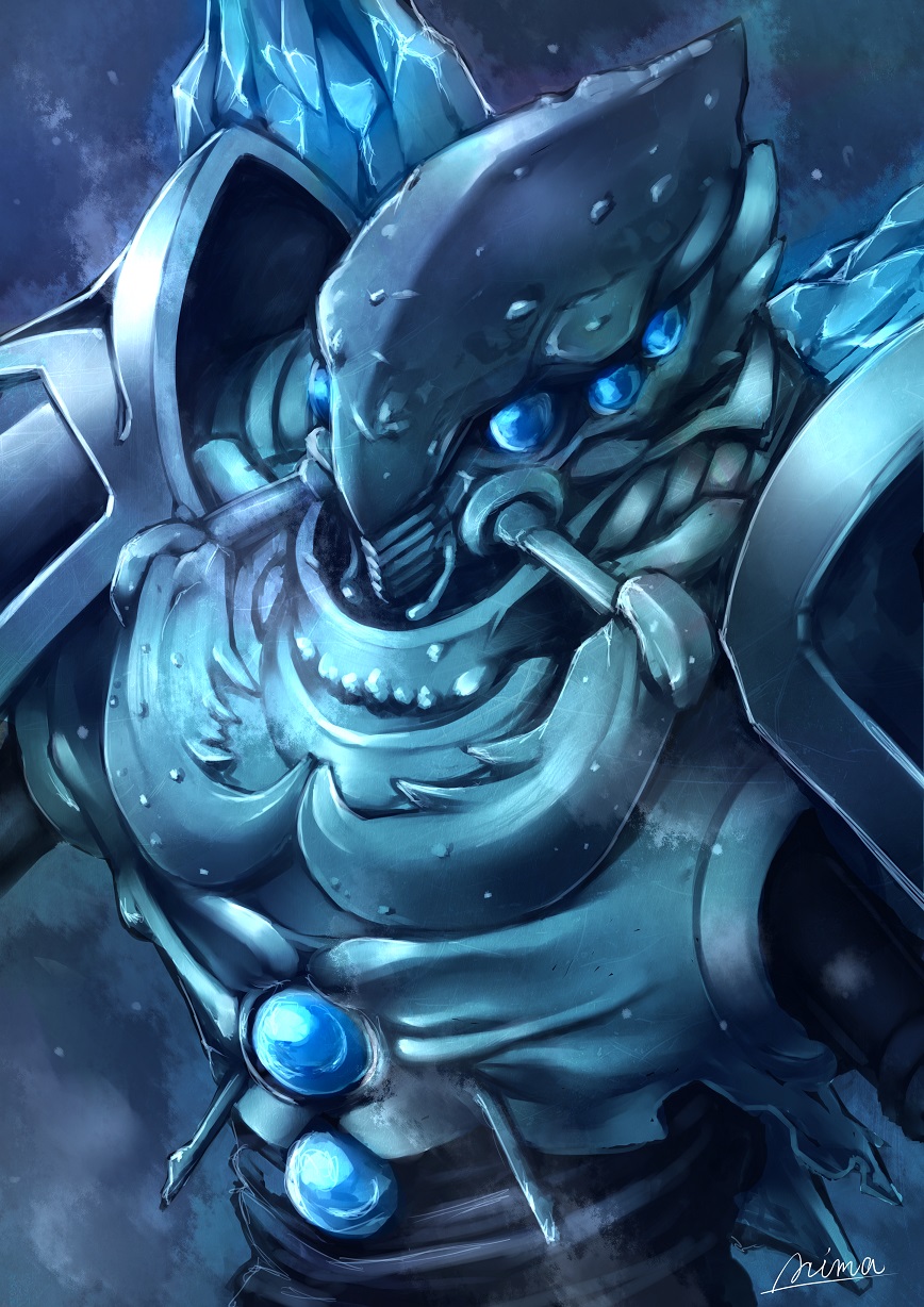 arima_kouichi blue_eyes cocytus_(overlord) highres overlord_(maruyama) signature solo spaulders upper_body