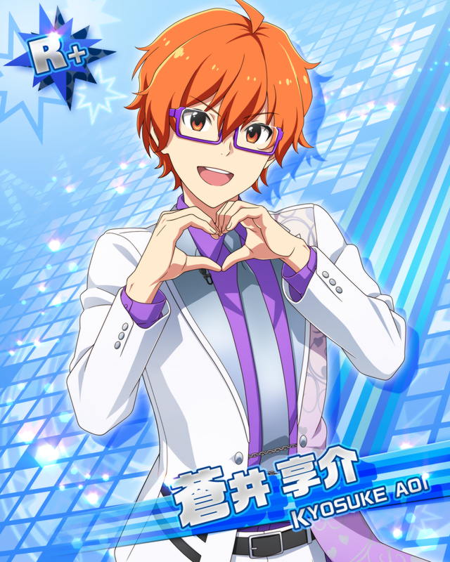 blush character_name glasses idolmaster idolmaster_side-m jacket kyosuke_aoi orange_eyes orange_hair short_hair smile