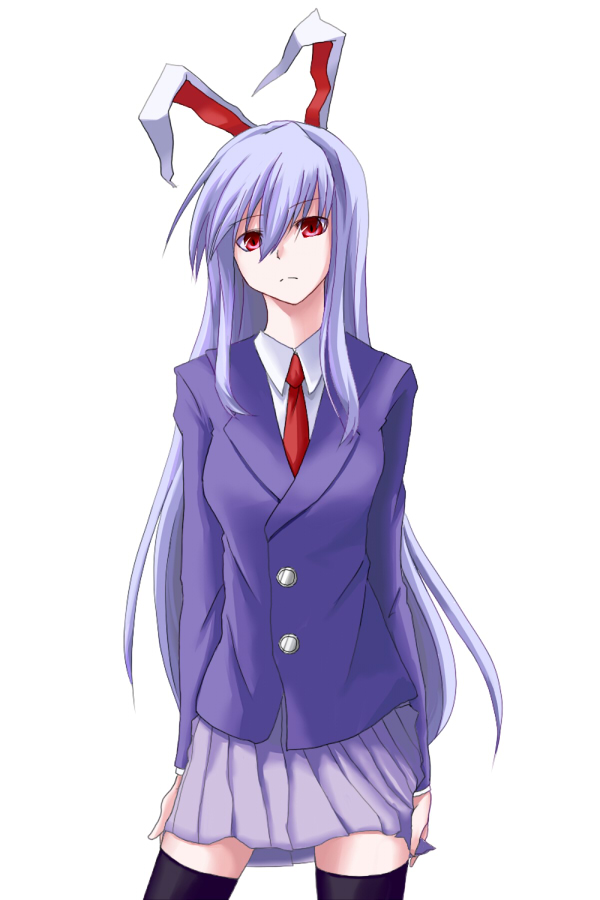 bad_id blazer bunny_ears kauto lavender_hair long_hair necktie rabbit_ears red_eyes reisen_udongein_inaba silver_hair slit_pupils thigh-highs thighhighs touhou very_long_hair