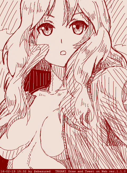 1girl abazu-red breasts cleavage girls_und_panzer jacket kay_(girls_und_panzer) long_hair medium_breasts monochrome open_clothes open_jacket open_mouth sketch solo tegaki tegaki_draw_and_tweet