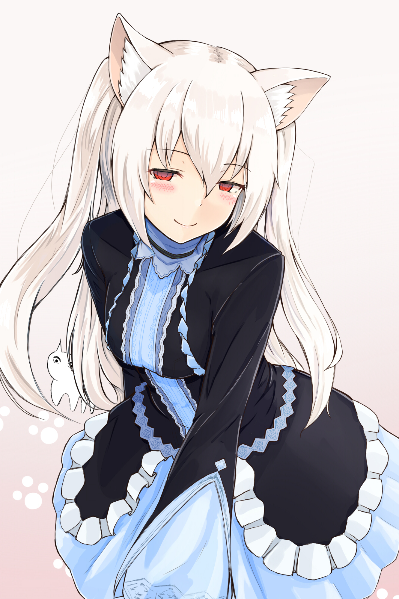Safebooru 1girl Animal Ears Bangs Black Dress Blush Cat Cat Ears Closed Mouth Dress Empty Eyes Eyebrows Eyebrows Visible Through Hair Frilled Dress Frills Gradient Gradient Background Hair Between Eyes Highres
