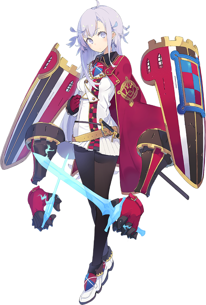 1girl ahoge black_legwear caerphilly_(oshiro_project) cape full_body gloves holding holding_sword holding_weapon lavender_eyes lavender_hair long_hair looking_at_viewer mk_(masatusaboten) official_art oshiro_project oshiro_project_re pantyhose pleated_skirt red_cape red_gloves sheath sheathed skirt solo sword transparent_background weapon white_footwear white_skirt