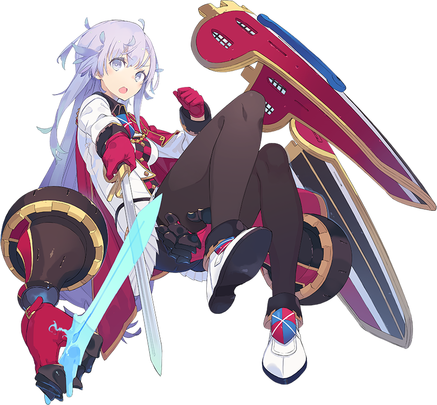 &gt;:o 1girl ahoge black_legwear caerphilly_(oshiro_project) cape clenched_hand full_body gloves holding holding_sword holding_weapon lavender_eyes lavender_hair long_hair looking_at_viewer mk_(masatusaboten) official_art oshiro_project oshiro_project_re pantyhose pleated_skirt red_cape red_gloves sheath sheathed skirt solo sword transparent_background weapon white_footwear white_skirt