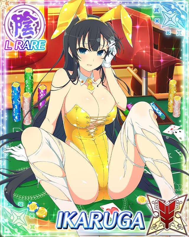 1girl black_hair blue_eyes breasts card_(medium) ikaruga_(senran_kagura) large_breasts long_hair poker_chip senran_kagura senran_kagura_(series) solo very_long_hair yaegashi_nan