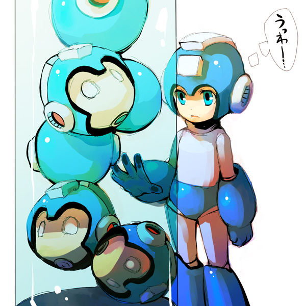 against_glass blue_eyes capcom head rockman rockman_(character) rockman_(classic) rockman_(original) stasis_tank zakki