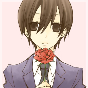 androgynous bad_id brown_hair flower fujioka_haruhi lowres omugi ouran_high_school_host_club reverse_trap rose short_hair solo