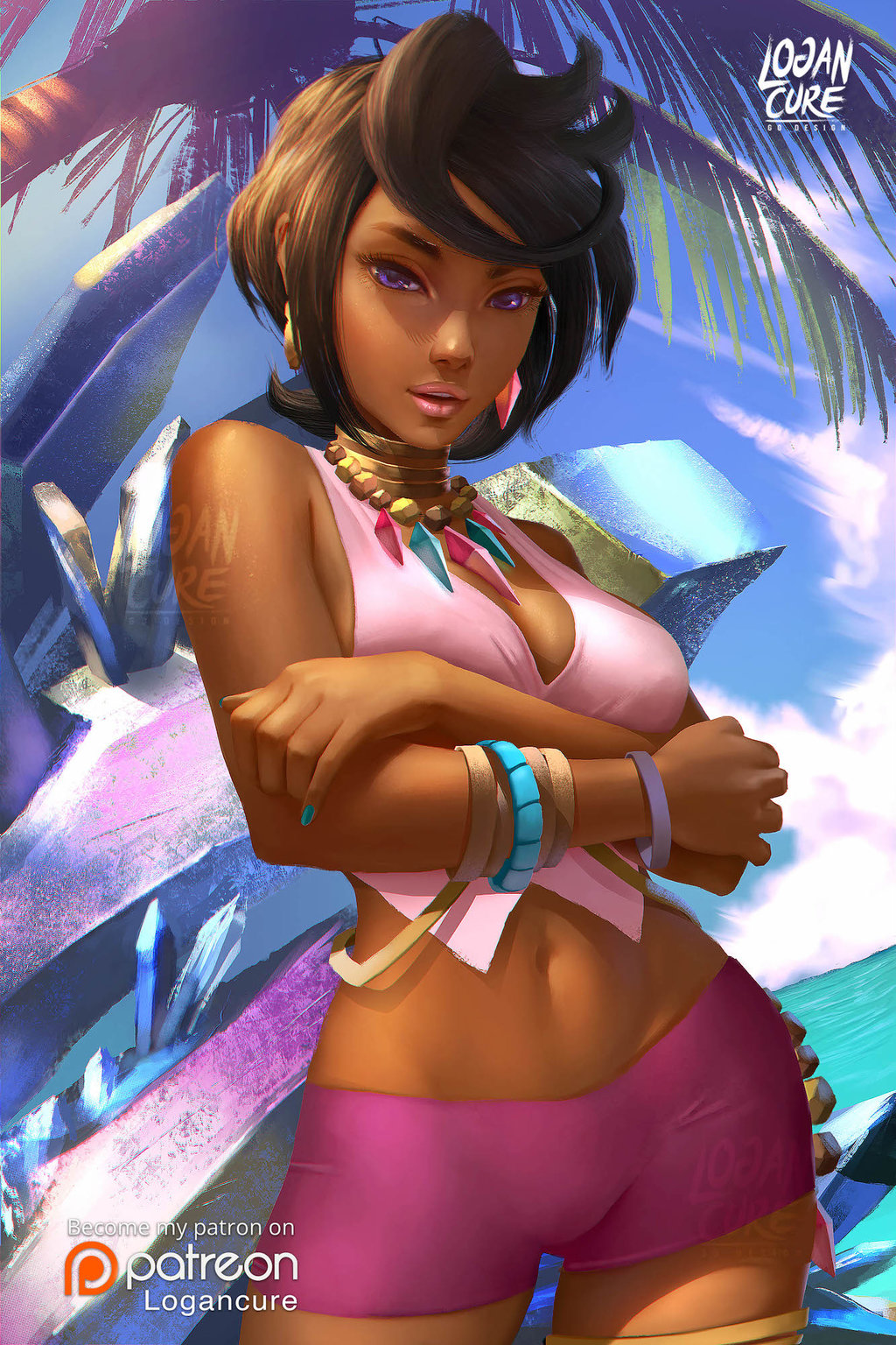 1girl dark_skin highres logan_cure lyc lychee_(pokemon) pokemon short_hair shorts tagme