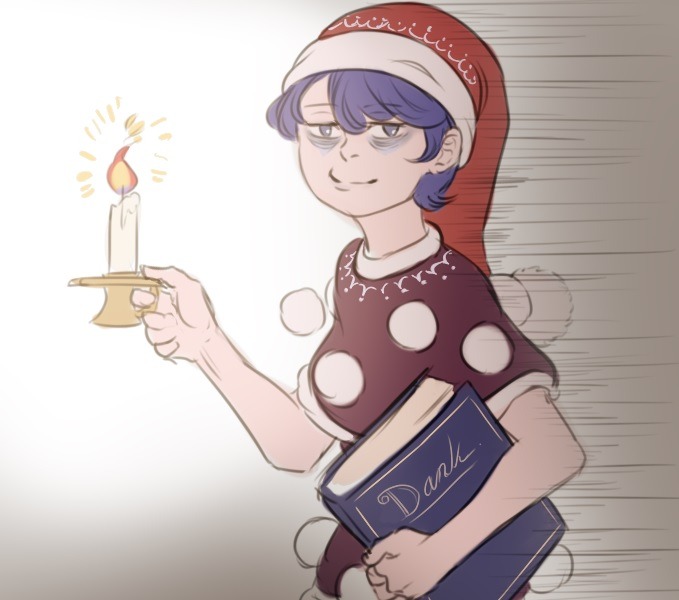 1girl blue_eyes blue_hair book candle doremy_sweet hat holding holding_book image_sample mefomefo nightcap pom_pom_(clothes) smile solo tired touhou transparent_background tumblr_sample