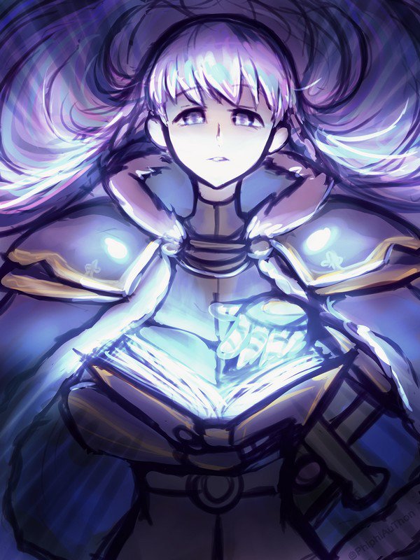 1girl armor blue_eyes cape fire_emblem fire_emblem:_fuuin_no_tsurugi fire_emblem_heroes long_hair looking_at_viewer open_mouth phiphi-au-thon purple_hair sofiya solo very_long_hair violet_eyes zephiel