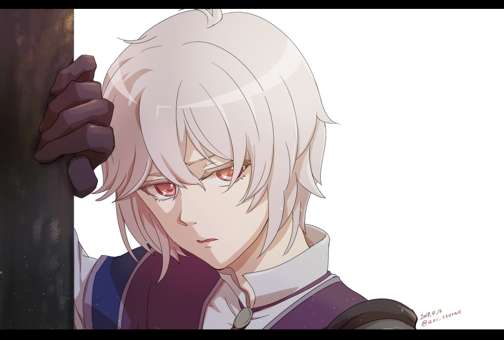 1boy aoi_(xxxaoi) artist_name dated fire_emblem fire_emblem_echoes:_mou_hitori_no_eiyuuou gloves kliff_(fire_emblem) male_focus open_mouth red_eyes simple_background solo white_background white_hair