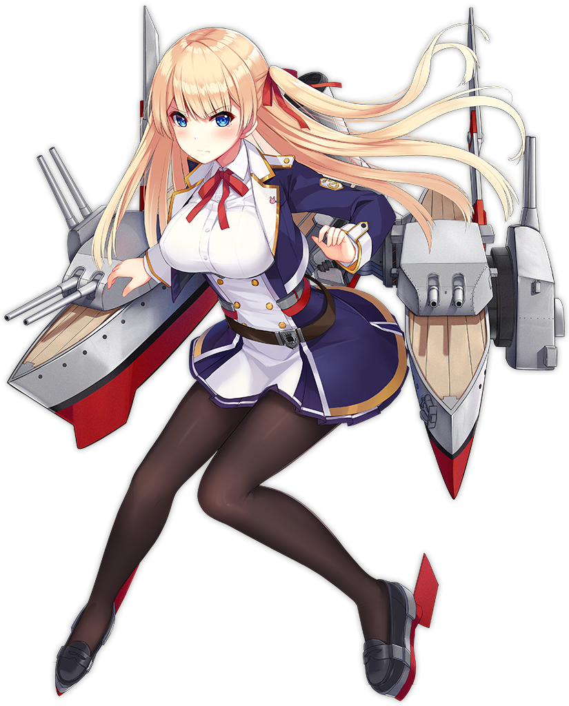 1girl allenes azur_lane bangs belt black_footwear black_legwear blonde_hair blue_eyes blue_jacket blush breasts brown_belt buttons closed_mouth cropped_jacket dress eyebrows eyebrows_visible_through_hair floating_hair full_body hair_ribbon jacket large_breasts long_hair long_sleeves machinery mole mole_under_eye official_art one_side_up open_clothes open_jacket pantyhose red_ribbon ribbon shoes short_dress simple_background solo straight_hair sussex_(azur_lane) tachi-e transparent_background turret wavy_mouth