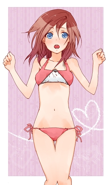 1girl bad_id bad_pixiv_id blue_eyes breasts kairi_(kingdom_hearts) kingdom_hearts kingdom_hearts_ii m3_(mmm003) medium_hair redhead solo swimsuit