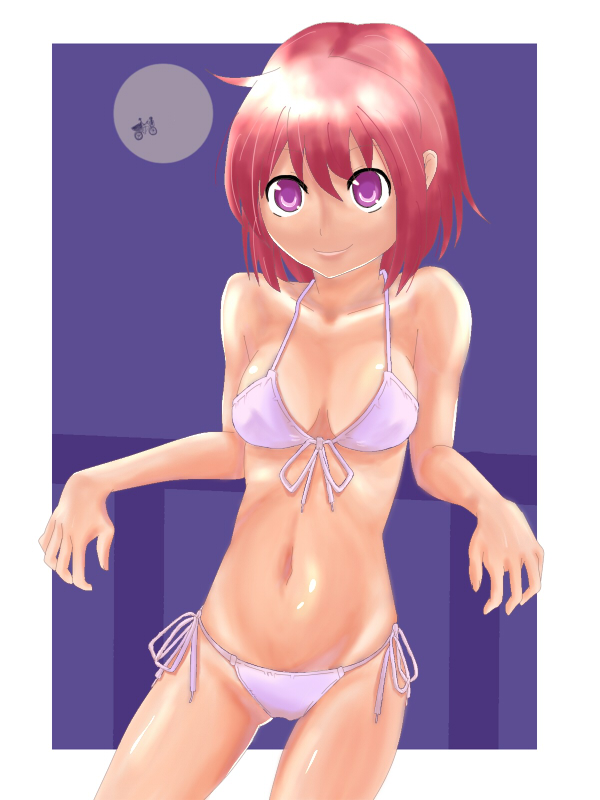 bikini crossover e.t. elliot_(et) et kushieda_minori moon naname naname_(nanameue) purple_eyes short_hair swimsuit toradora! violet_eyes