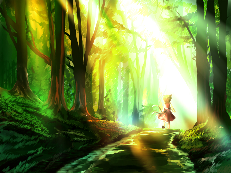 bad_id cat_ears cat_tail chen forest hat nature tail touhou yunagram