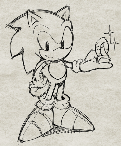 1boy gloves greyscale hand_on_hip hedgehog holding holding_ring jewelry looking_at_viewer lowres monochrome rento_(rukeai) ring shoes sideways_mouth sketch smile solo sonic sonic_the_hedgehog sparkle work_in_progress