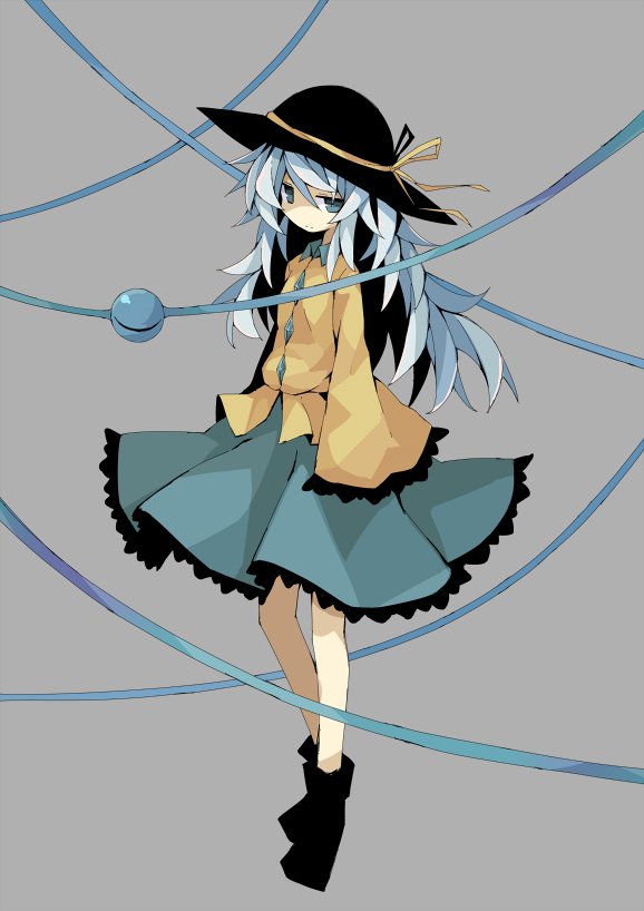 1girl asameshi black_footwear black_hat comic frilled_skirt frilled_sleeves frills green_eyes green_skirt grey_background hat hat_ribbon komeiji_koishi long_hair ribbon shirt silent_comic simple_background skirt sleeves_past_wrists solo third_eye touhou wide_sleeves yellow_ribbon yellow_shirt