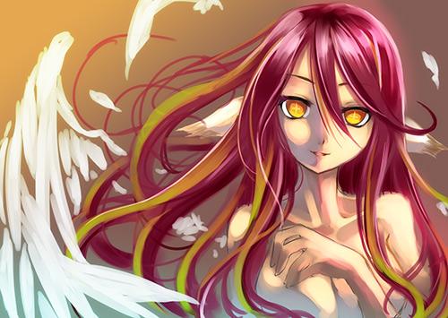 1girl angel_wings commentary_request cross feathered_wings feathers gradient_hair jibril_(no_game_no_life) kamiya_yuu long_hair low_wings lowres multicolored_hair no_game_no_life pink_hair sketch solo symbol-shaped_pupils very_long_hair white_wings wing_ears wings yellow_eyes