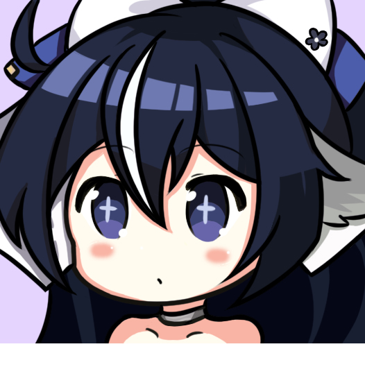 +_+ 1girl ahoge azur_lane bangs bare_shoulders blush bow closed_mouth collarbone commentary_request eyebrows_visible_through_hair grey_choker hair_between_eyes hair_bow long_hair looking_at_viewer multicolored_hair nagato-chan pink_background portrait purple_hair simple_background solo streaked_hair violet_eyes white_bow white_hair yoizuki_(azur_lane)