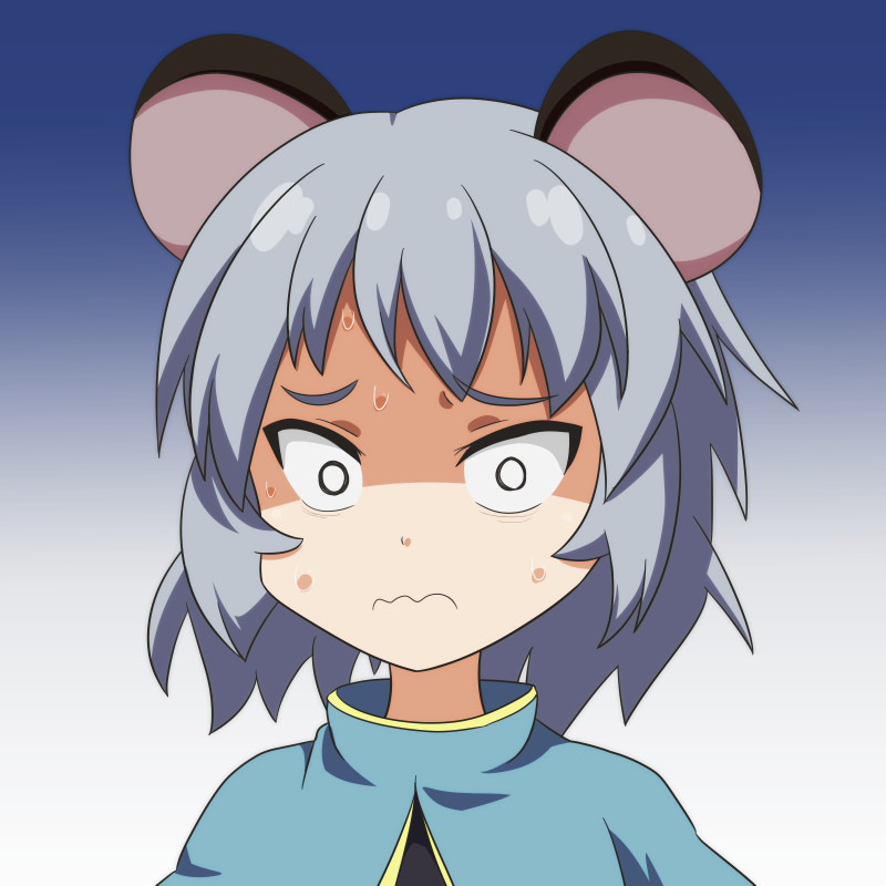 1girl animal_ears capelet cato_(monocatienus) commentary_request disgust face gradient gradient_background grey_hair mouse_ears nazrin shaded_face short_hair simple_background solo sweat sweating_profusely touhou wavy_mouth