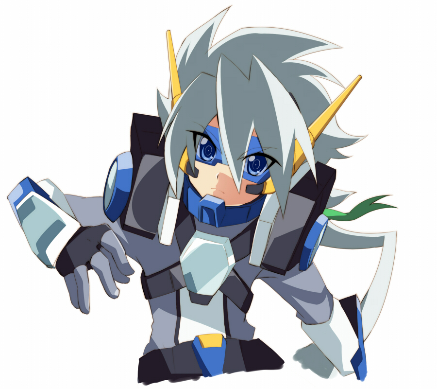 1boy blue_eyes fingerless_gloves gloves goggles green_ribbon grey_shirt long_sleeves looking_at_viewer rento_(rukeai) ribbon saikyou_ginga_ultimate_zero_~battle_spirits~ serious shirt silver_hair solo spiky_hair zero_the_silver