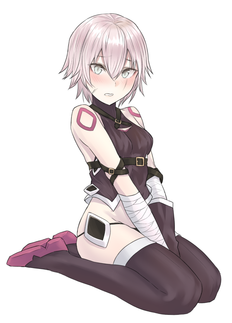 1girl bandage bandaged_arm bangs bare_shoulders black_footwear black_gloves black_legwear black_panties black_shirt blush boots breasts commentary_request eyebrows_visible_through_hair facial_scar fate/apocrypha fate/grand_order fate_(series) gloves grey_eyes hair_between_eyes jack_the_ripper_(fate/apocrypha) long_hair mizoredama panties parted_lips scar scar_across_eye scar_on_cheek shirt shoulder_tattoo silver_hair simple_background sitting sleeveless sleeveless_shirt small_breasts solo tattoo thigh-highs thigh_boots underwear wariza white_background