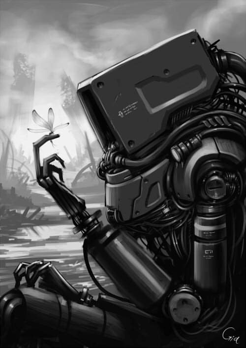 bug cable from_side gia greyscale insect monochrome no_humans original outdoors post-apocalypse robot ruins signature solo