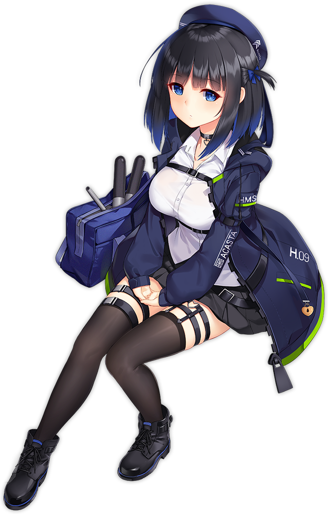 1girl :/ acasta_(azur_lane) allenes ankle_boots azur_lane bag bangs belt black_belt black_choker black_footwear black_hair black_legwear black_skirt blue_bow blue_coat blue_eyes blue_hat boots bow breasts buttons choker closed_mouth clothes_writing coat collared_shirt cross-laced_footwear dress_shirt eyebrows eyebrows_visible_through_hair full_body hair_bow handbag hat heart heart_choker interlocked_fingers lace-up_boots large_breasts lock long_sleeves miniskirt official_art one_side_up open_clothes open_coat pleated_skirt school_uniform shirt short_hair simple_background sitting skirt solo tachi-e thigh-highs thigh_strap transparent_background unzipped white_shirt zettai_ryouiki zipper zipper_pull_tab