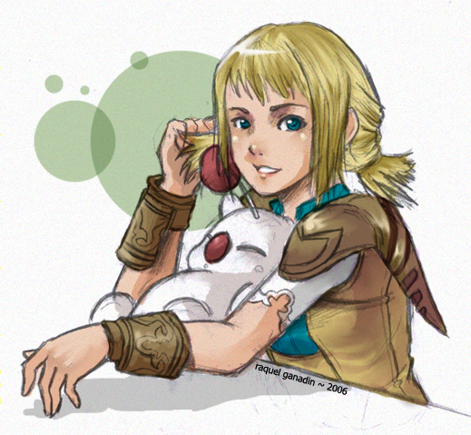 1girl blonde_hair blue_eyes blush braid final_fantasy final_fantasy_xii looking_at_viewer penelo short_hair smile solo twin_braids twintails