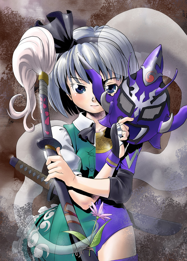 konpaku_youmu konpaku_youmu_(ghost) mask sword touhou uirou_(pixiv217485) uirou_(uirou1) weapon
