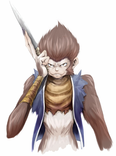 breath_of_fire_ii brown_hair dagger jacket knife lowres male monkey sten_legacy taka_yanagi takayanagi_(artist) torn_clothes
