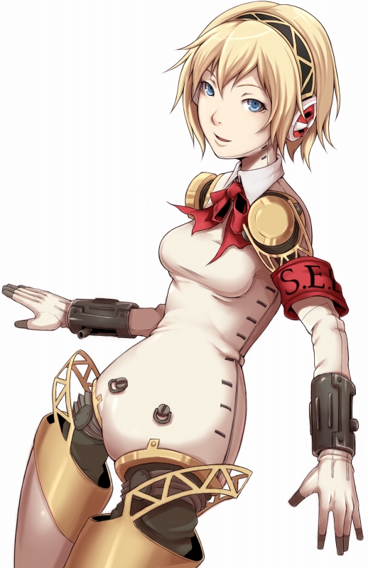 aegis android blonde_hair blue_eyes bow clothed headphones ina_(gokihoihoi) p3 persona persona_3 ribbon short_hair small_breasts