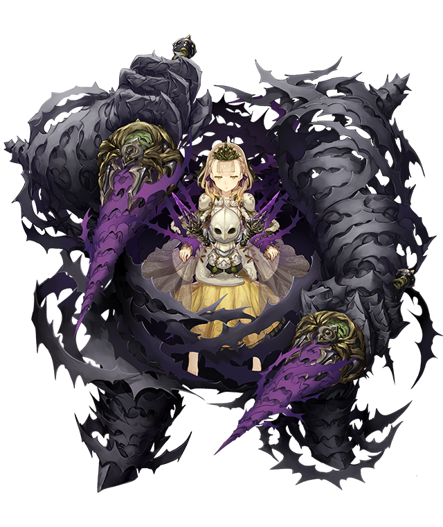 1girl barefoot blonde_hair braid briar_rose_(sinoalice) dress drill full_body half-closed_eyes jino official_art puppet see-through short_hair sinoalice solo thorns tiara transparent_background yellow_eyes