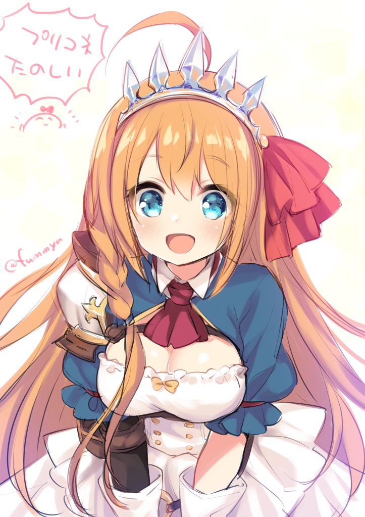 1girl ahoge blonde_hair dress fummy long_hair pecorine princess_connect! princess_connect!_re:dive short_sleeves tiara upper_body