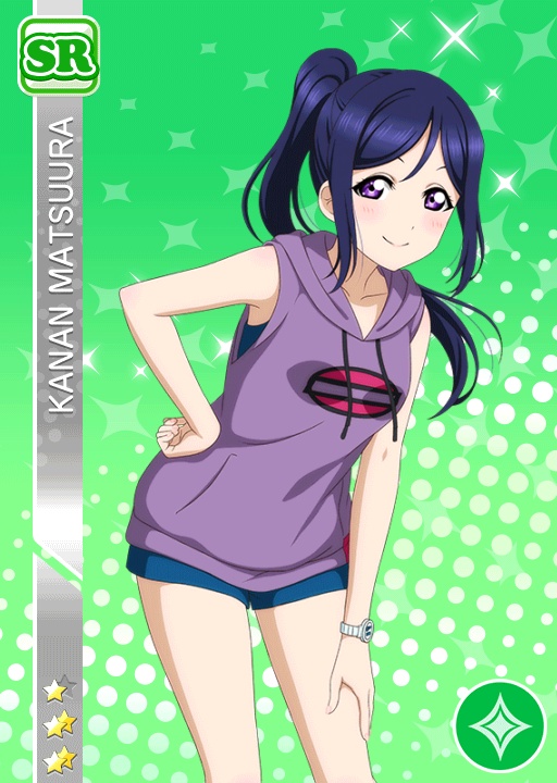 blue_hair blush character_name dress long_hair love_live!_school_idol_festival love_live!_sunshine!! matsuura_kanan ponytail smile violet_eyes