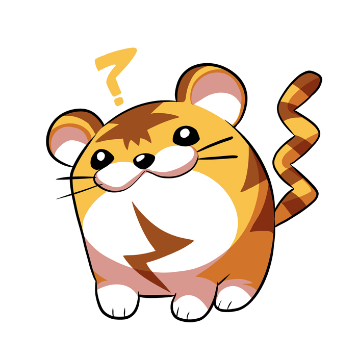 :3 ? black_eyes closed_mouth full_body kotora_(pokemon) lightning_bolt looking_at_viewer mary_cagle no_humans paws pokemon pokemon_(creature) simple_background solo striped_tail tail tail_raised whiskers white_background