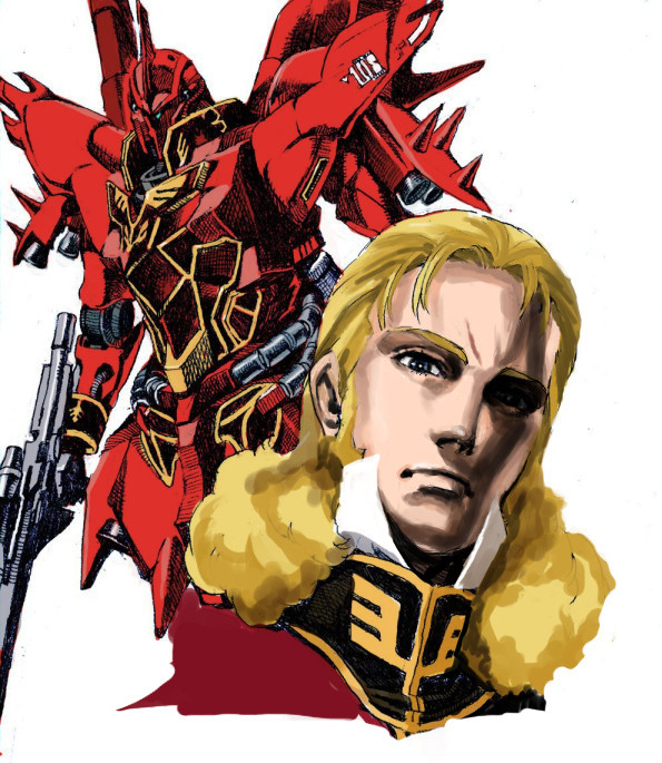 1boy blonde_hair curly_hair full_frontal gundam gundam_unicorn high_collar male_focus military military_uniform nobita sinanju solo uniform zeon