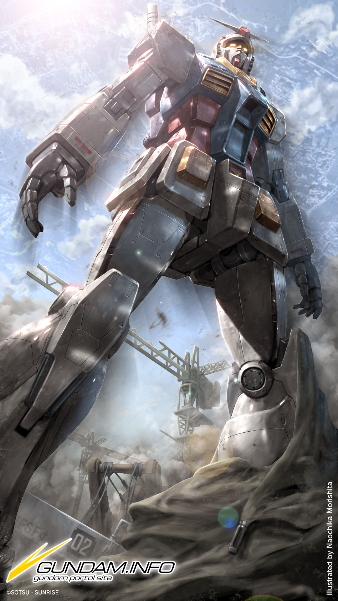 earth_federation glowing glowing_eyes gundam highres mecha mobile_suit mobile_suit_gundam mobile_suit_gundam_the_origin morishita_naochika no_humans official_art phone_wallpaper rx-78-2