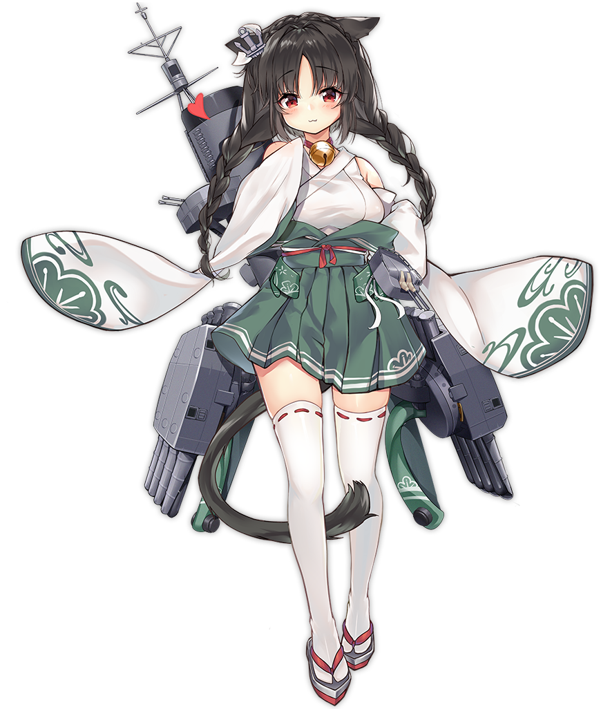 1girl :3 anchor_hair_ornament animal_ears azur_lane bangs bare_shoulders bell bell_choker between_legs blush braid breasts cat_ears cat_girl cat_tail choker closed_mouth detached_sleeves erect_nipples eyebrows eyebrows_visible_through_hair full_body green_hakama hair_between_eyes hair_ornament hakama hakama_skirt hand_up haori heart japanese_clothes jingle_bell large_breasts long_hair long_sleeves looking_at_viewer machinery official_art ooshio_(azur_lane) parted_bangs red_choker red_eyes ribbon-trimmed_clothes ribbon-trimmed_legwear ribbon_trim simple_background sleeves_past_fingers smile solo standing tachi-e tail tail_between_legs thigh-highs torpedo transparent_background tsukimi_(xiaohuasan) turret twin_braids white_legwear zettai_ryouiki