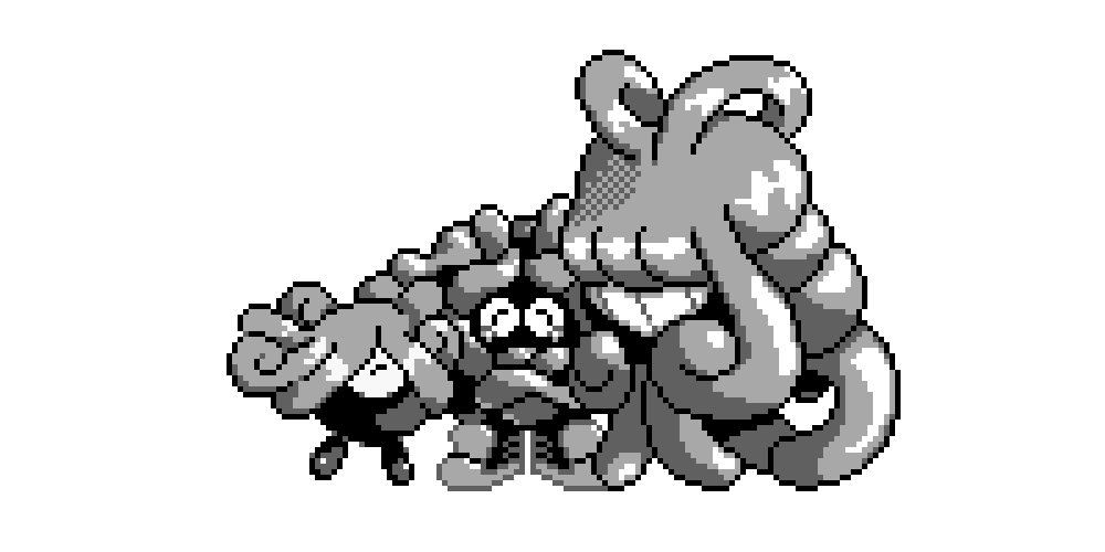 closed_eyes commentary creature english_commentary evolution greyscale heart ioxodonta jaranra monja monochrome no_humans pokemon pokemon_(creature) pokemon_gs_beta simple_background tangela white_background