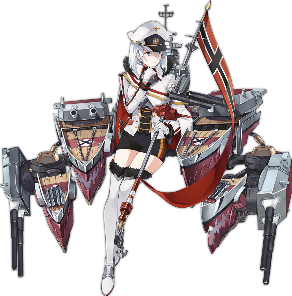 1girl azur_lane bangs banner black_skirt blue_eyes breasts chains closed_mouth cross cross_earrings earrings full_body fur_trim gloves hair_between_eyes hao_(patinnko) hat holding jewelry legs_together long_sleeves looking_away machinery medium_breasts military military_uniform miniskirt official_art peaked_cap pencil_skirt short_hair skirt solo straight_hair tachi-e thigh-highs tirpitz_(azur_lane) transparent_background turret uniform white_gloves white_hair white_legwear zettai_ryouiki