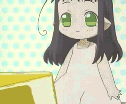 ahoge animated animated_gif bite biting bottle_fairy gif green_eyes hororo lowres pointy_ears surprise surprised tears