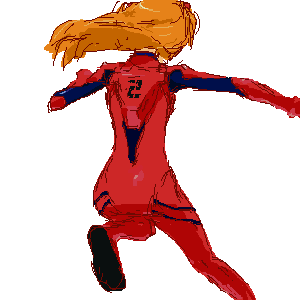 back jump jumping leg_lift long_hair lowres neon_genesis_evangelion oekaki orange_hair outstretched_arms plugsuit redhead solo souryuu_asuka_langley spread_arms
