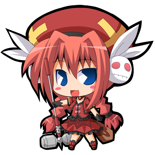 beret blue_eyes braid chibi dress graf_eisen hat long_hair lowres mahou_shoujo_lyrical_nanoha mahou_shoujo_lyrical_nanoha_a's mahou_shoujo_lyrical_nanoha_a's pac-man_eyes pacman_eyes red_hair redhead smile suntail super_deformed twin_braids vita