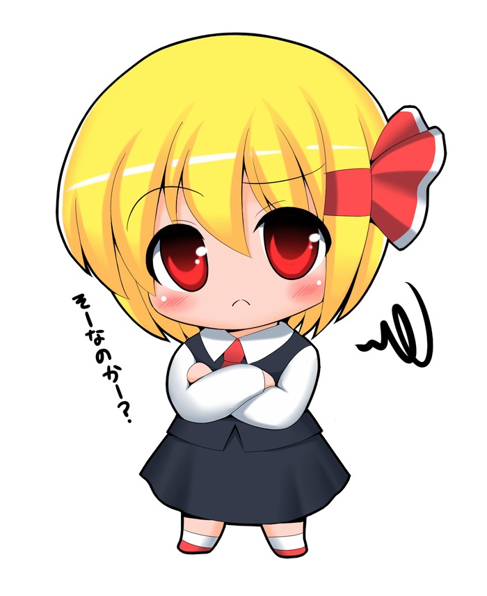 blonde_hair chibi crossed_arms hair_ribbon is_that_so kyokutou_hentai_samurai red_eyes ribbon rumia short_hair touhou translated